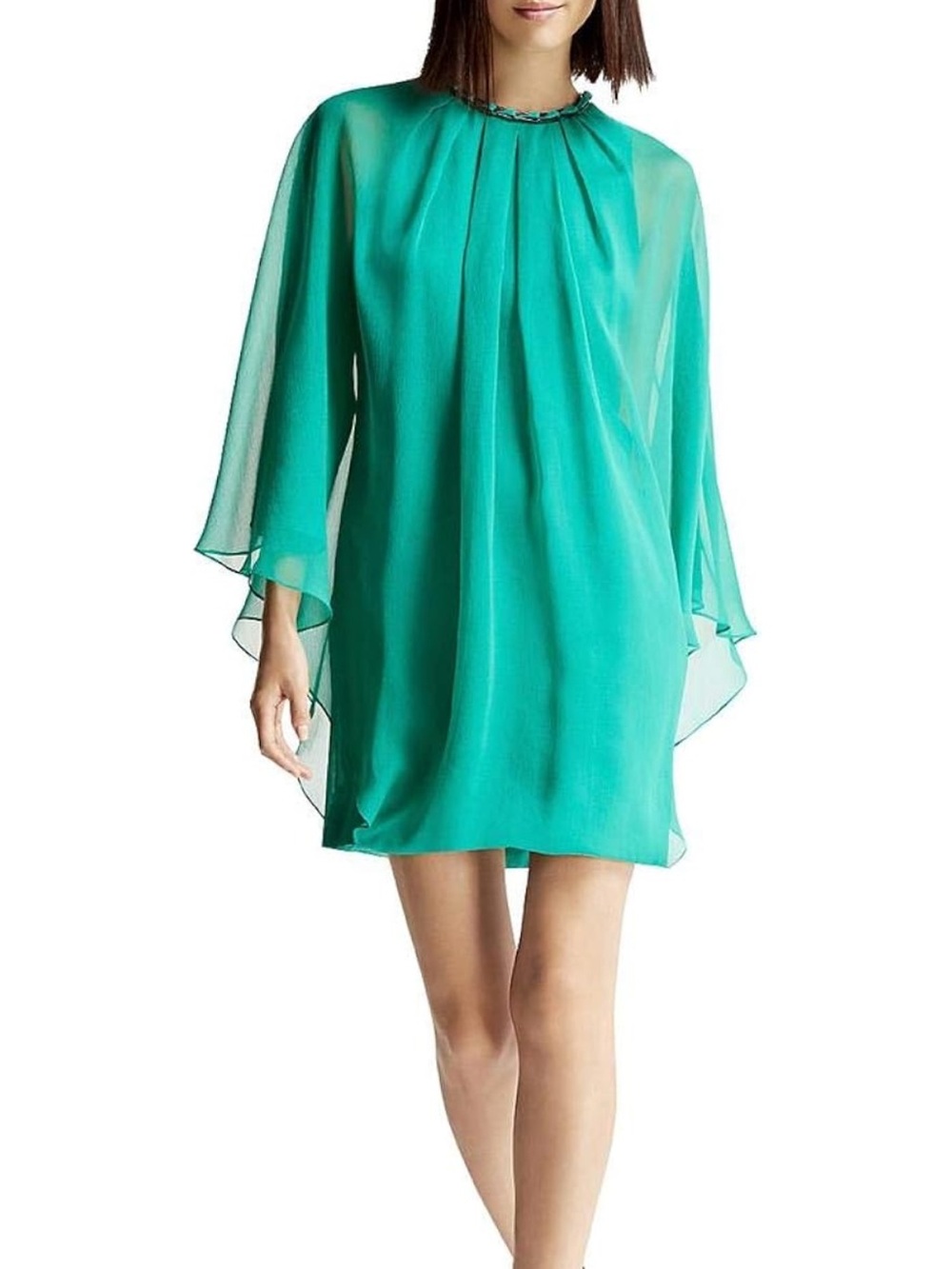 Halston Heritage Teal Flowy Dress with Square Ring Neckline